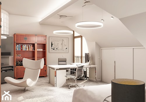 Przebudowa wnętrz willi w stylu glamour - Średnie w osobnym pomieszczeniu z sofą białe biuro, styl nowoczesny - zdjęcie od KJ Architekci
