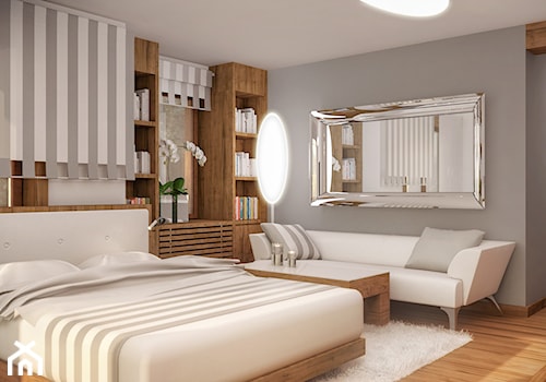 Wnętrza willi górskiej - Duża szara sypialnia, styl nowoczesny - zdjęcie od KJ Architekci
