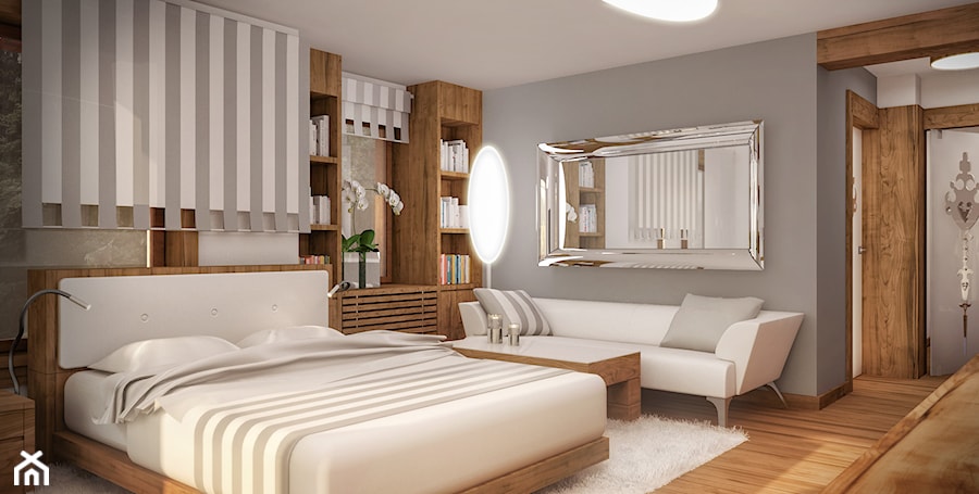Wnętrza willi górskiej - Duża szara sypialnia, styl nowoczesny - zdjęcie od KJ Architekci