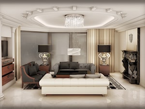 Przebudowa wnętrz willi w stylu glamour - Średni biały salon z tarasem / balkonem, styl glamour - zdjęcie od KJ Architekci
