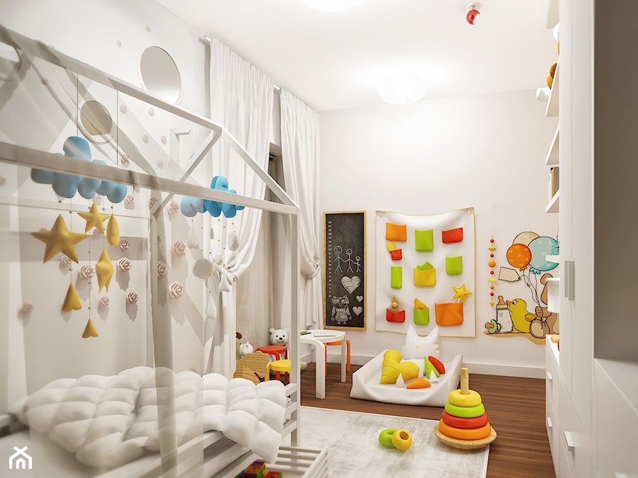 Projekt wnętrz domu w Warszawie - Średni biały pokój dziecka dla dziecka dla chłopca dla dziewczynki, styl nowoczesny - zdjęcie od KJ Architekci