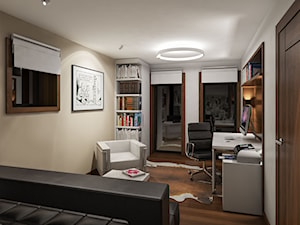Projekt wnętrz domu w Warszawie - Średnie w osobnym pomieszczeniu z sofą beżowe białe biuro, styl nowoczesny - zdjęcie od KJ Architekci