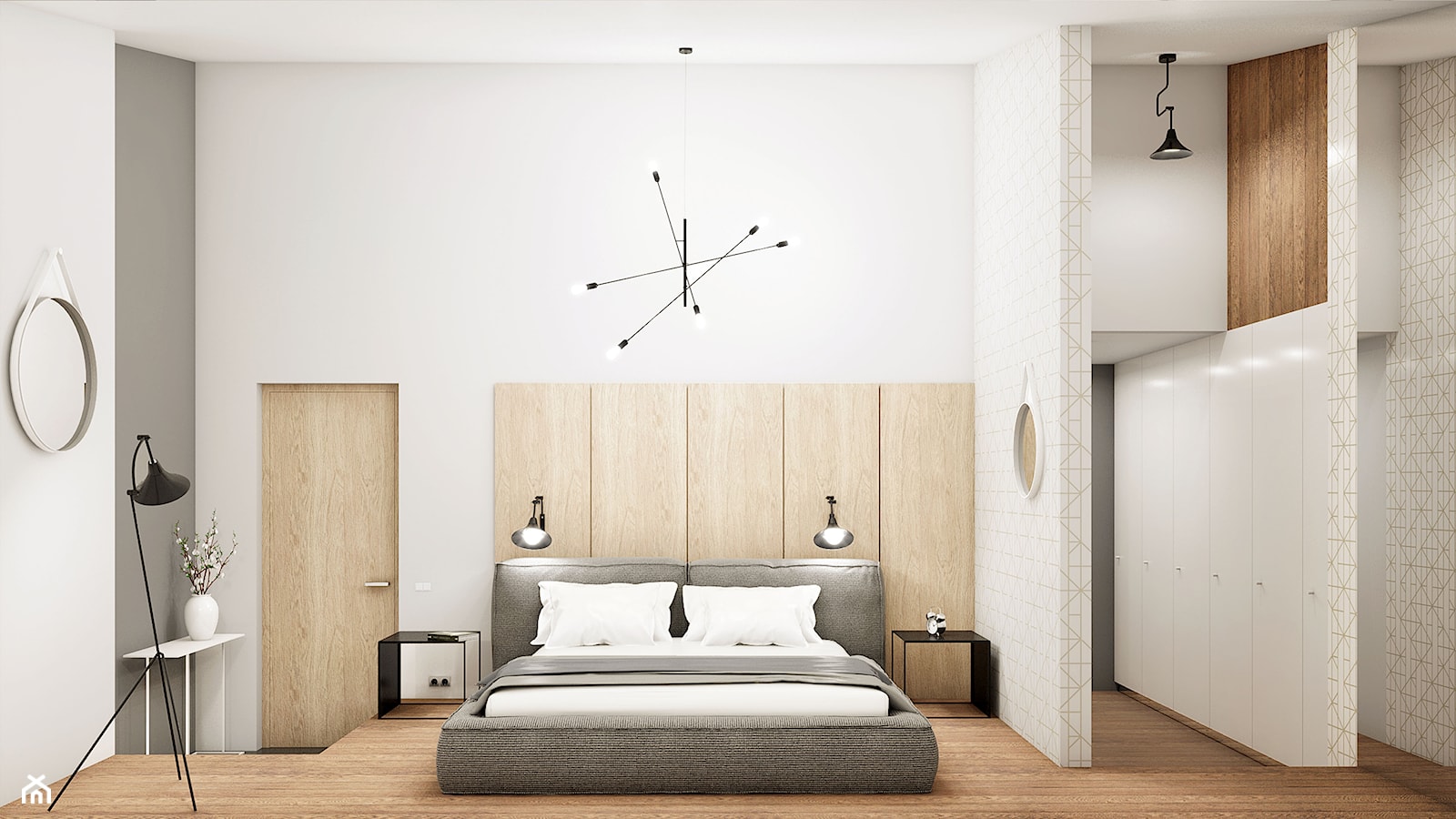 Wnętrze eleganckiego loftu - Duża biała sypialnia, styl skandynawski - zdjęcie od KJ Architekci - Homebook