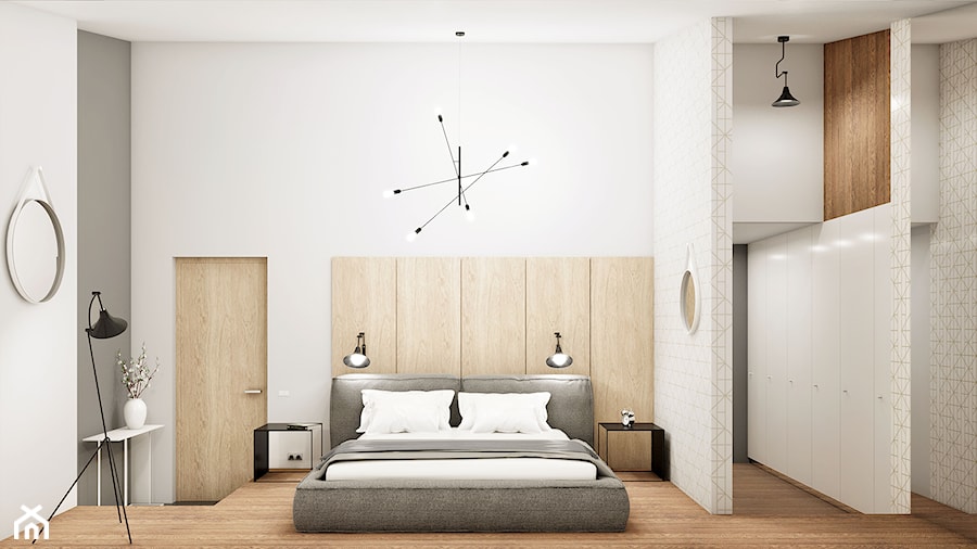 Wnętrze eleganckiego loftu - Duża biała sypialnia, styl skandynawski - zdjęcie od KJ Architekci