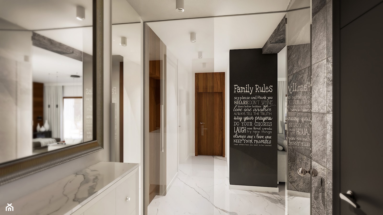 Projekt wnętrz małego domu jednorodzinnego - Duży czarny szary hol / przedpokój, styl nowoczesny - zdjęcie od KJ Architekci - Homebook