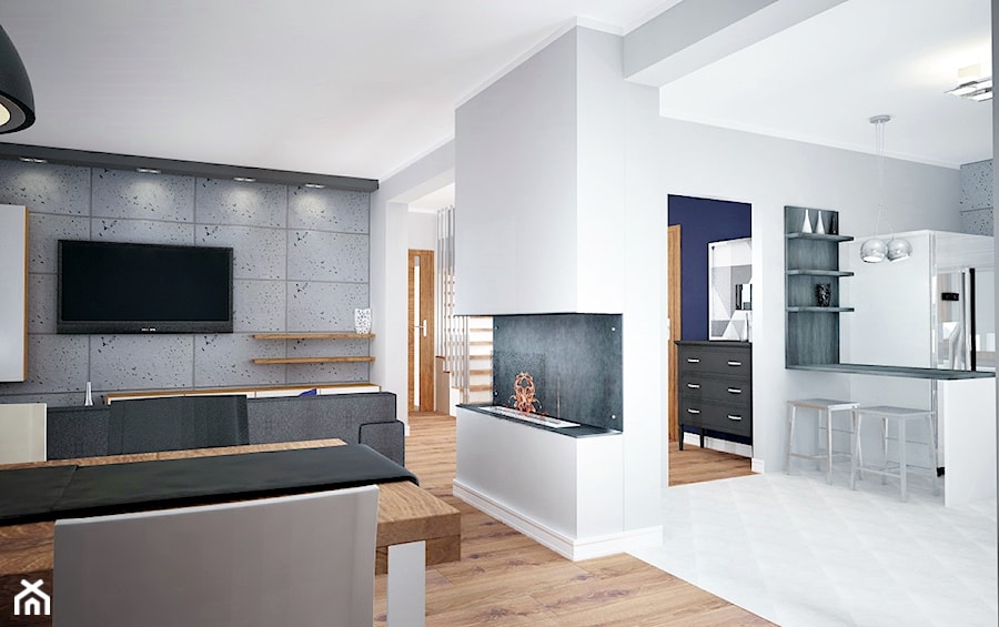 Granatowa strona betonu - Salon, styl nowoczesny - zdjęcie od PTW Studio