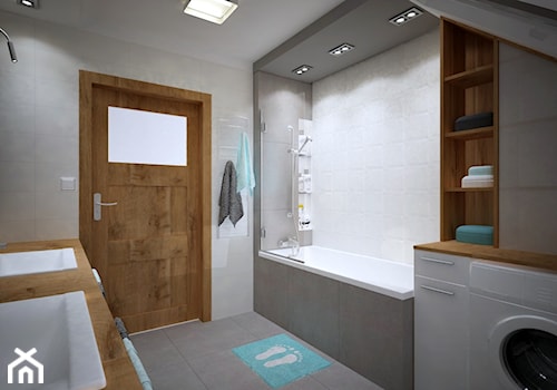 Łazienka na poddaszu - Średnia bez okna z pralką / suszarką z dwoma umywalkami z punktowym oświetleniem łazienka, styl nowoczesny - zdjęcie od PTW Studio