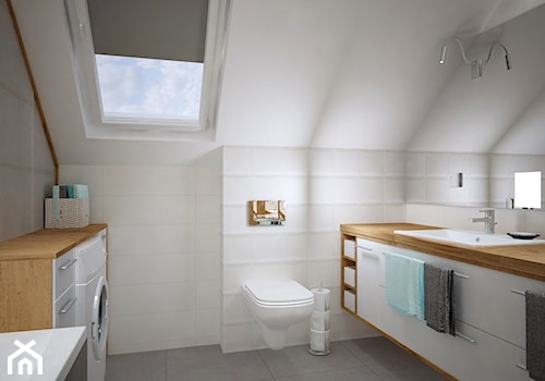Łazienka na poddaszu - Średnia na poddaszu z pralką / suszarką łazienka z oknem, styl nowoczesny - zdjęcie od PTW Studio