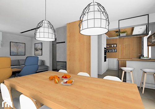 Dom w Morągu - Średni biały szary salon z jadalnią, styl nowoczesny - zdjęcie od INSIDE PROJEKTOWANIE WNĘTRZ