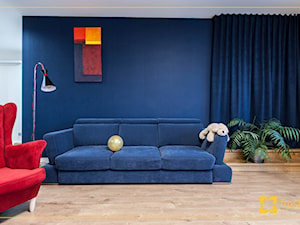 Realizacja:: Mieszkanie 90m2 w Krakowie - Średni biały niebieski salon, styl nowoczesny - zdjęcie od freshR - pracownia projektowa