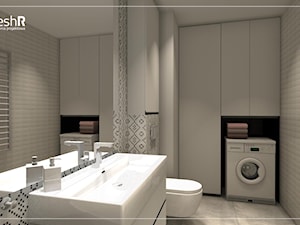 Mała łazienka w czterech odsłonach - Mała na poddaszu bez okna z pralką / suszarką z lustrem łazienka, styl nowoczesny - zdjęcie od freshR - pracownia projektowa