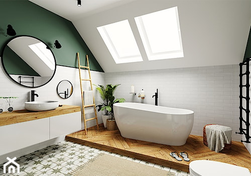 Łazienka - inspiracje - Duża jako pokój kąpielowy z lustrem z punktowym oświetleniem łazienka z oknem, styl skandynawski - zdjęcie od Multiwnętrza