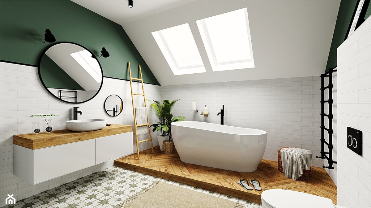 Łazienka - inspiracje - Duża jako pokój kąpielowy z lustrem z punktowym oświetleniem łazienka z oknem, styl skandynawski - zdjęcie od Multiwnętrza - Homebook
