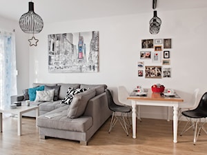 Gdańsk Morena - Mały biały salon z jadalnią, styl nowoczesny - zdjęcie od Studio LOKO