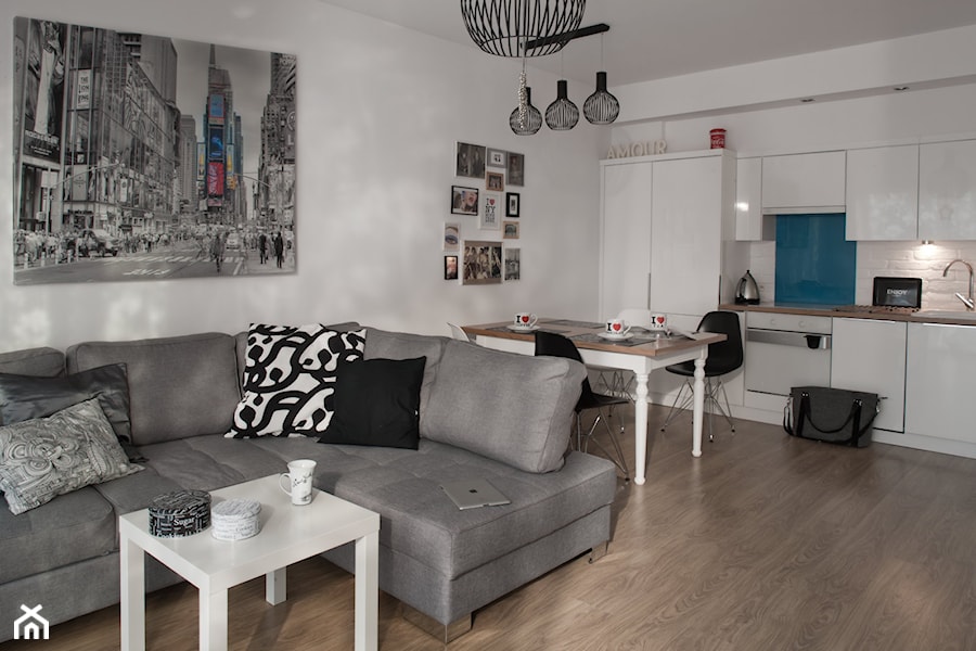 Gdańsk Morena - Średni biały salon z kuchnią z jadalnią, styl nowoczesny - zdjęcie od Studio LOKO