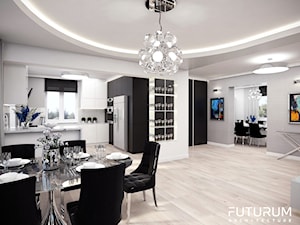 Projekt wnętrza domu jednorodzinnego, Sierakowice - Średnia biała szara jadalnia w salonie, styl glamour - zdjęcie od FUTURUM ARCHITECTURE