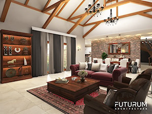 Projekt wnętrza domu pod Warszawą, styl klasyczny - Duży szary salon z jadalnią, styl rustykalny - zdjęcie od FUTURUM ARCHITECTURE