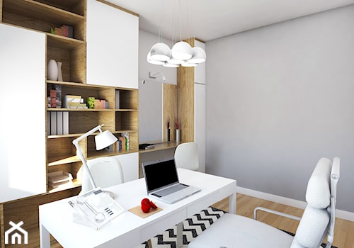 Projekt wnętrza, Łomża - Średnie w osobnym pomieszczeniu z zabudowanym biurkiem szare biuro, styl n ... - zdjęcie od FUTURUM ARCHITECTURE