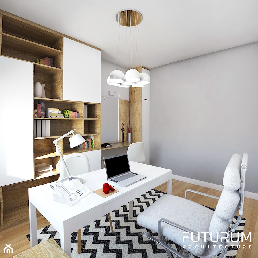 Projekt wnętrza, Łomża - Średnie w osobnym pomieszczeniu z zabudowanym biurkiem szare biuro, styl nowoczesny - zdjęcie od FUTURUM ARCHITECTURE