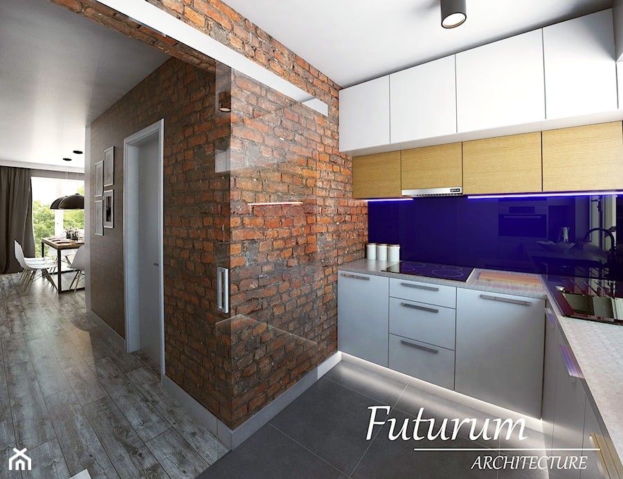 Projekt wnętrza mieszkania, Olkusz - Średnia otwarta niebieska kuchnia w kształcie litery l, styl nowoczesny - zdjęcie od FUTURUM ARCHITECTURE