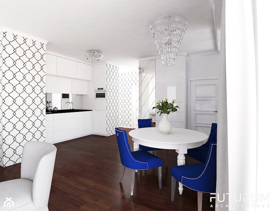 Mieszkanie glamour, Warszawa - Duża biała jadalnia jako osobne pomieszczenie, styl glamour - zdjęcie od FUTURUM ARCHITECTURE