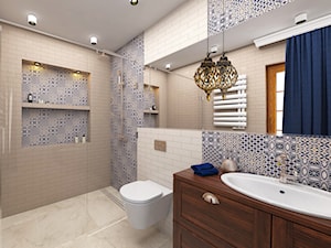 Projekt wnętrza domu pod Warszawą, styl klasyczny - Średnia na poddaszu z lustrem łazienka z oknem, styl rustykalny - zdjęcie od FUTURUM ARCHITECTURE
