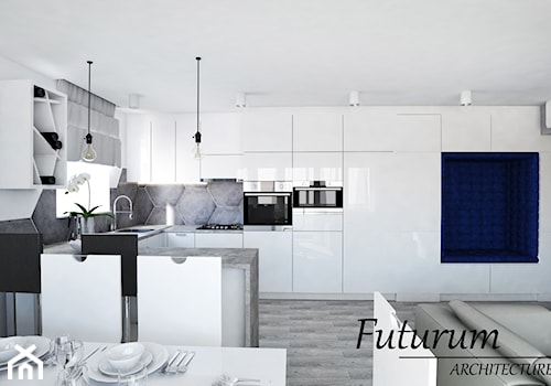 Średnia szara jadalnia w salonie w kuchni, styl nowoczesny - zdjęcie od FUTURUM ARCHITECTURE
