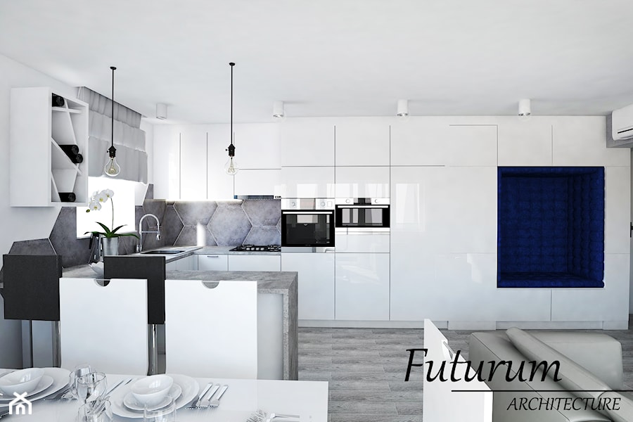 Średnia szara jadalnia w salonie w kuchni, styl nowoczesny - zdjęcie od FUTURUM ARCHITECTURE