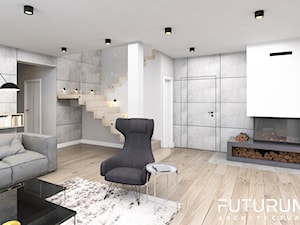 Projekt wnętrz domu jednorodzinnego w Śremie. - Średni biały szary salon, styl nowoczesny - zdjęcie od FUTURUM ARCHITECTURE