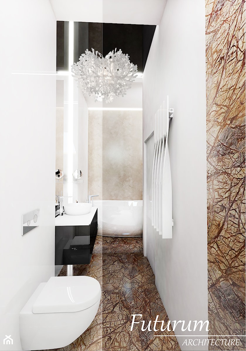 Średnia na poddaszu bez okna z marmurową podłogą łazienka, styl nowoczesny - zdjęcie od FUTURUM ARCHITECTURE
