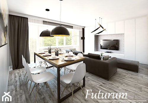 Projekt wnętrza mieszkania, Olkusz - Średni biały salon z jadalnią, styl skandynawski - zdjęcie od FUTURUM ARCHITECTURE