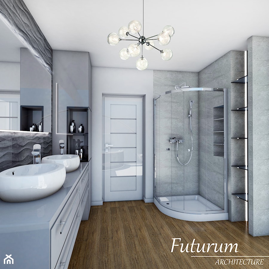 Łazienka w domu jednorodzinnym - Średnia z dwoma umywalkami łazienka z oknem, styl minimalistyczny - zdjęcie od FUTURUM ARCHITECTURE
