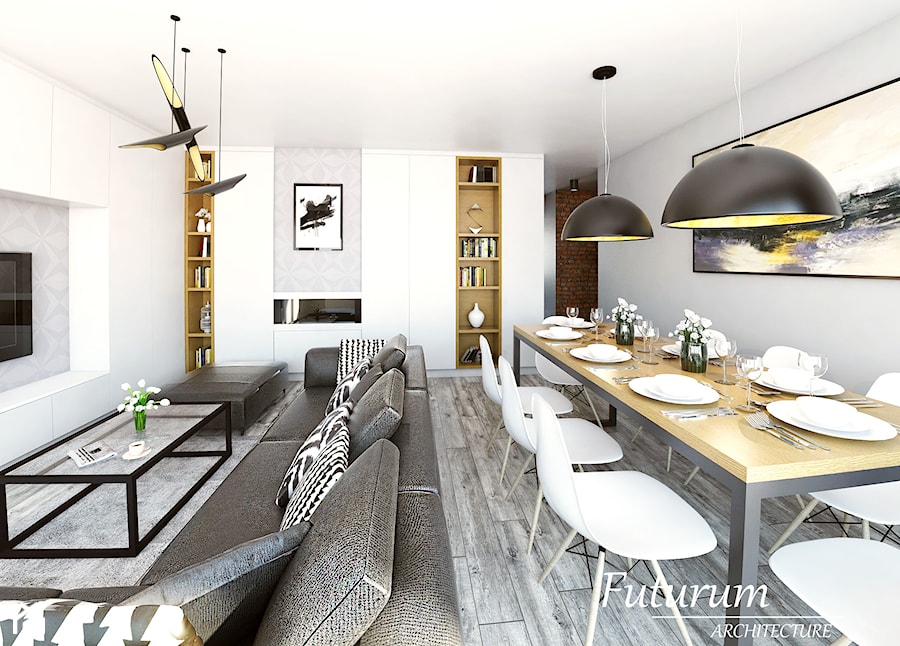 Projekt wnętrza mieszkania, Olkusz - Salon, styl skandynawski - zdjęcie od FUTURUM ARCHITECTURE