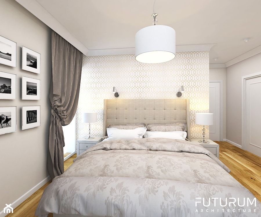 Projekt wnętrza domu w Krakowie - Mała szara sypialnia, styl glamour - zdjęcie od FUTURUM ARCHITECTURE