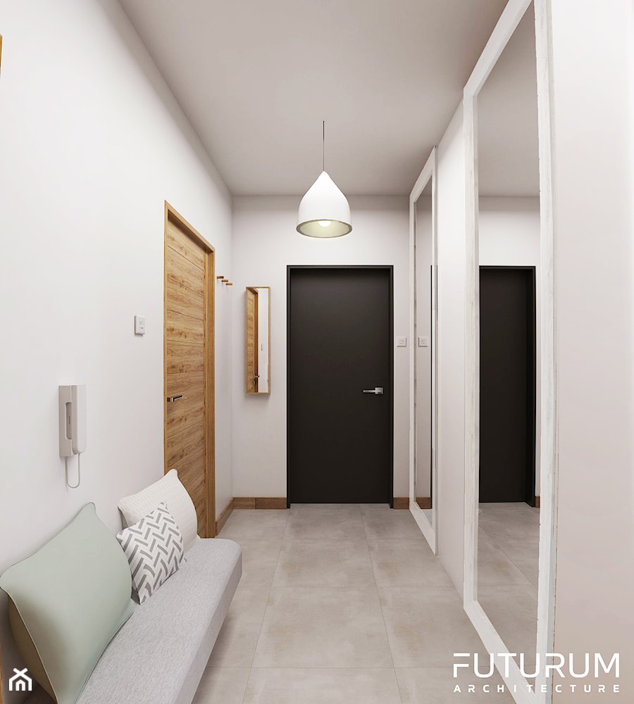 Mieszkanie, ul.Bajeczna - Średni z wieszakiem biały hol / przedpokój, styl nowoczesny - zdjęcie od FUTURUM ARCHITECTURE