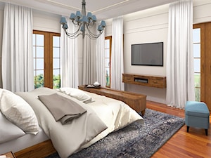 Projekt wnętrza domu pod Warszawą, styl klasyczny - Średnia biała sypialnia z balkonem / tarasem, styl rustykalny - zdjęcie od FUTURUM ARCHITECTURE