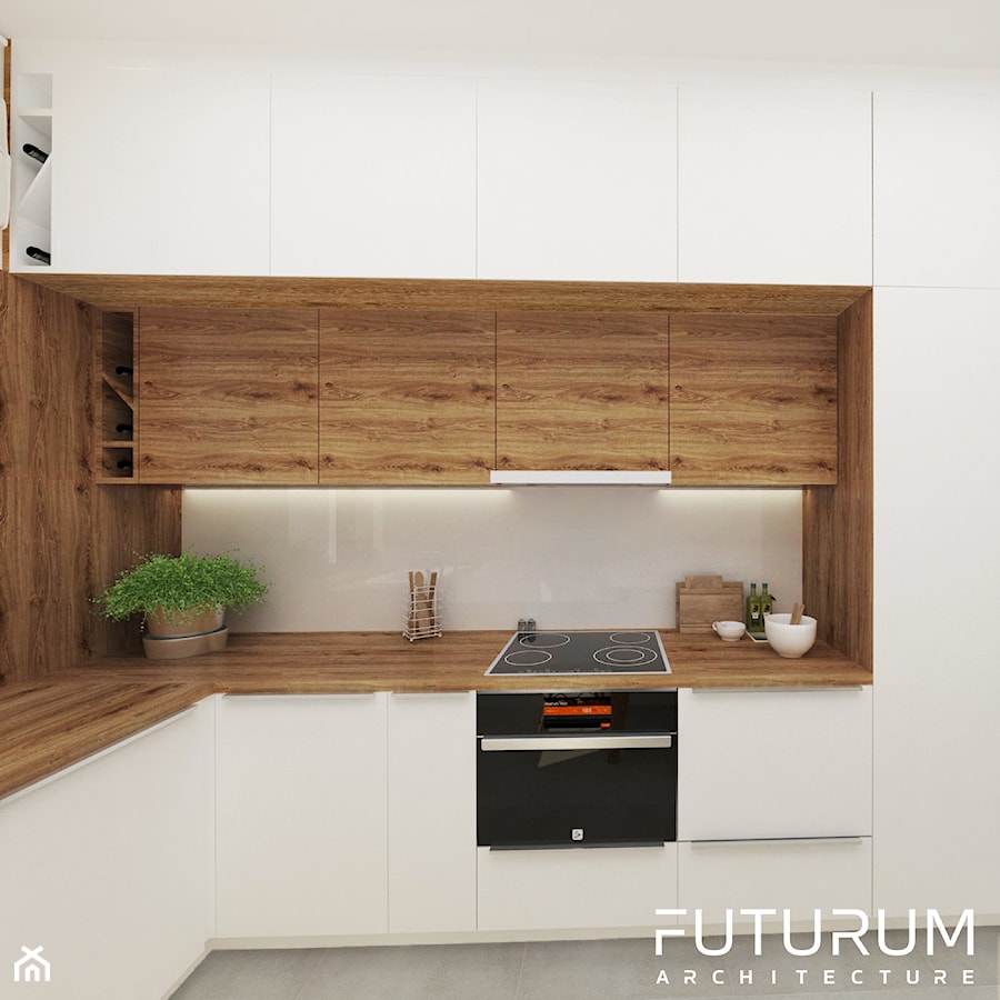 Mieszkanie, ul.Bajeczna - Biały salon z kuchnią, styl nowoczesny - zdjęcie od FUTURUM ARCHITECTURE