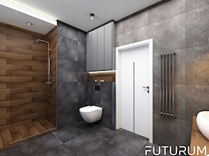 Projekt wnętrz domu jednorodzinnego w Śremie. - Średnia na poddaszu bez okna z dwoma umywalkami łazienka, styl nowoczesny - zdjęcie od FUTURUM ARCHITECTURE