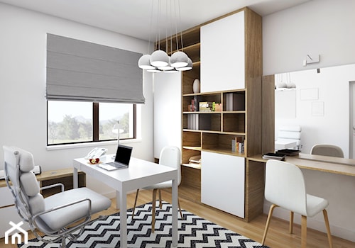 Projekt wnętrza, Łomża - Średnie w osobnym pomieszczeniu z zabudowanym biurkiem białe biuro, styl nowoczesny - zdjęcie od FUTURUM ARCHITECTURE