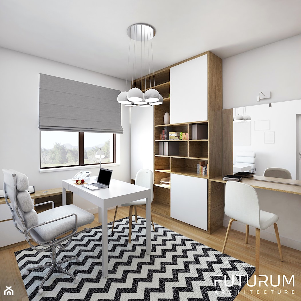 Projekt wnętrza, Łomża - Średnie w osobnym pomieszczeniu z zabudowanym biurkiem białe biuro, styl nowoczesny - zdjęcie od FUTURUM ARCHITECTURE - Homebook