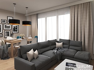 Projekt mieszkania, ul.Orlińskiego - Średnia beżowa biała jadalnia w salonie, styl nowoczesny - zdjęcie od FUTURUM ARCHITECTURE