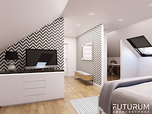 Projekt wnętrza, Łomża - Średnia sypialnia na poddaszu z garderobą z łazienką, styl nowoczesny - zdjęcie od FUTURUM ARCHITECTURE