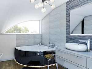 Łazienka w domu jednorodzinnym - Średnia na poddaszu łazienka z oknem, styl minimalistyczny - zdjęcie od FUTURUM ARCHITECTURE