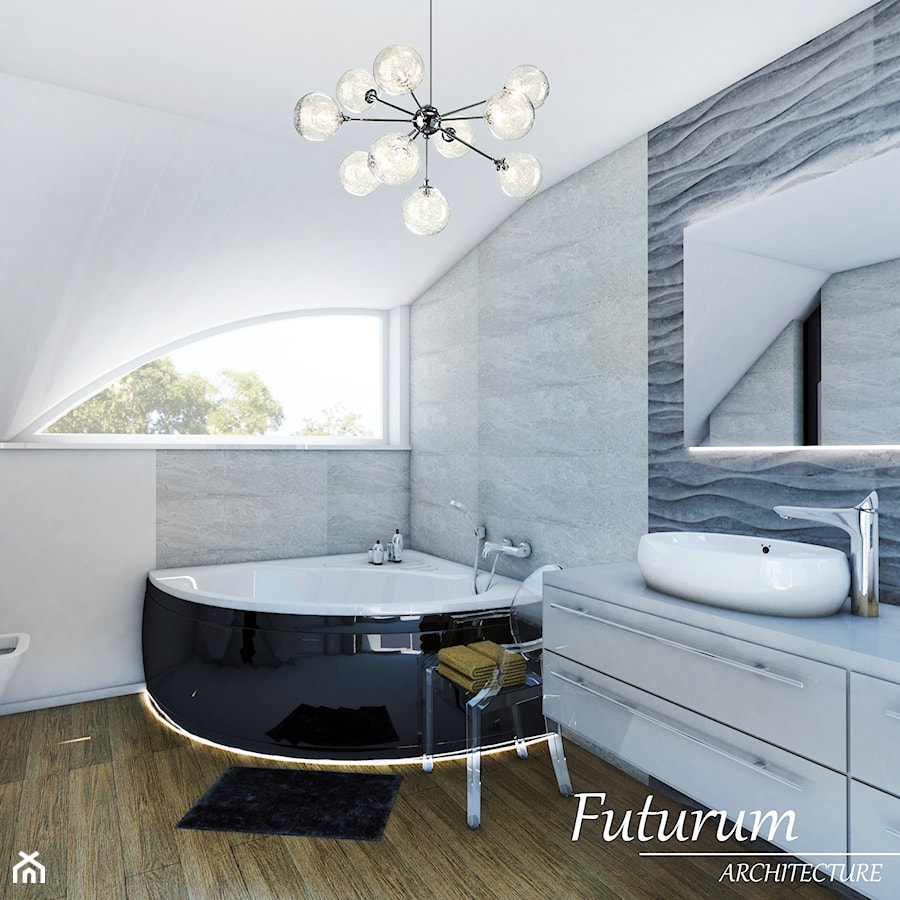 Łazienka w domu jednorodzinnym - Średnia na poddaszu łazienka z oknem, styl minimalistyczny - zdjęcie od FUTURUM ARCHITECTURE