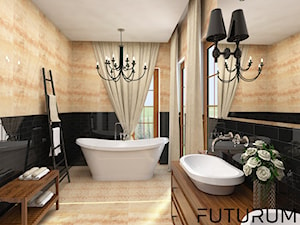 Projekt wnętrza domu pod Warszawą, styl klasyczny - Średnia z lustrem z punktowym oświetleniem łazienka z oknem, styl rustykalny - zdjęcie od FUTURUM ARCHITECTURE