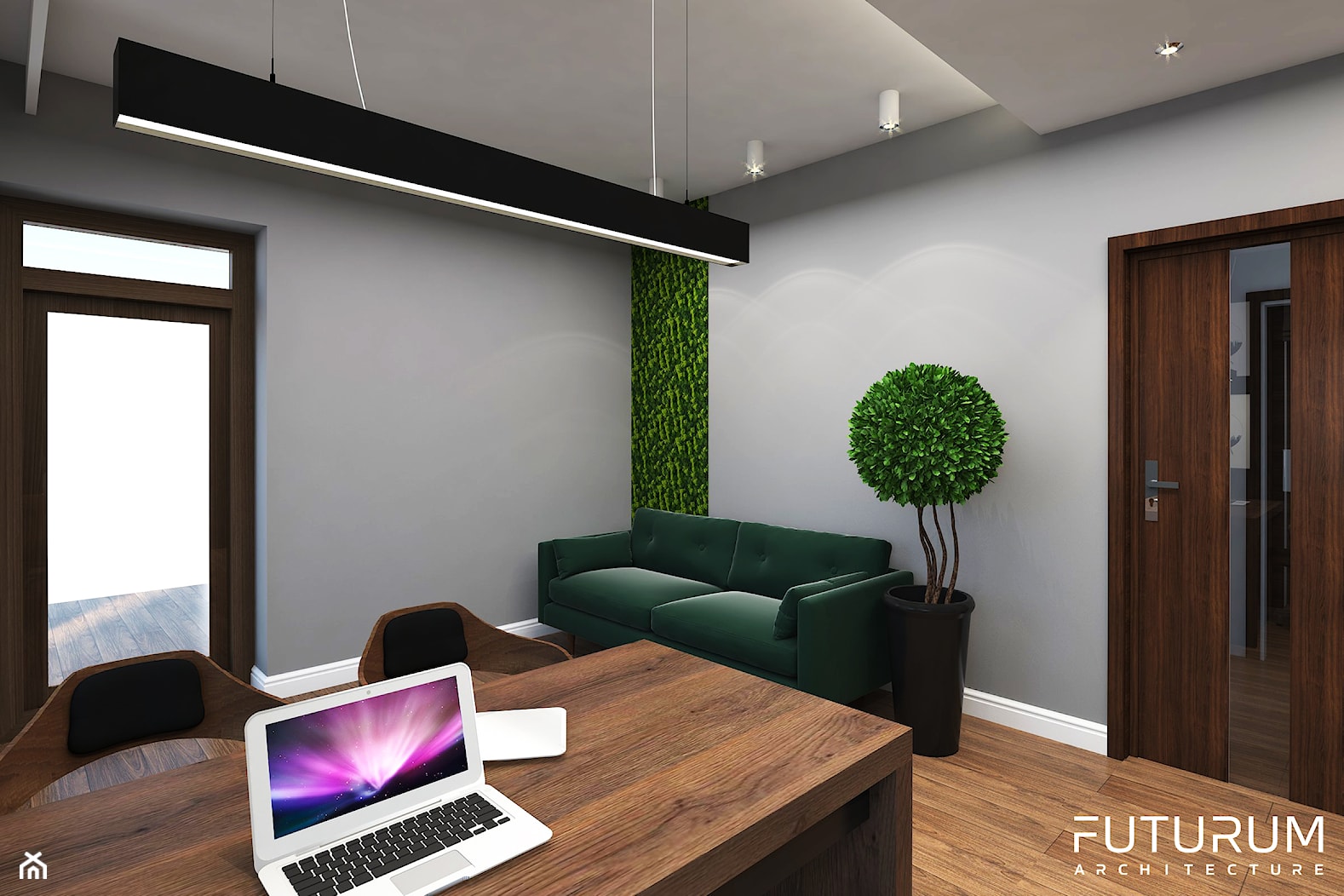 Projekt wnętrza domu jednorodzinnego, Zyrardów - Średnie w osobnym pomieszczeniu z sofą szare zielon ... - zdjęcie od FUTURUM ARCHITECTURE - Homebook