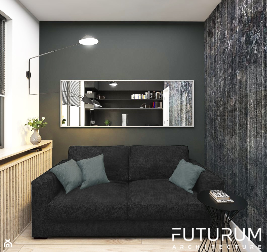 Projekt wnętrz domu jednorodzinnego w Śremie. - Małe w osobnym pomieszczeniu z sofą czarne biuro, styl nowoczesny - zdjęcie od FUTURUM ARCHITECTURE - Homebook