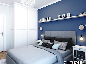 Projekt wnętrza, Bajeczna, Kraków - Średnia biała niebieska sypialnia, styl nowoczesny - zdjęcie od FUTURUM ARCHITECTURE