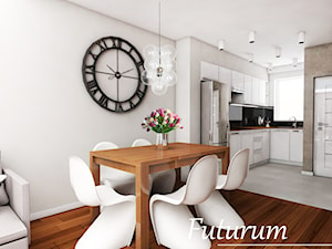 Dom szeregowy, Warszawa - Średnia biała jadalnia w salonie w kuchni, styl nowoczesny - zdjęcie od FUTURUM ARCHITECTURE