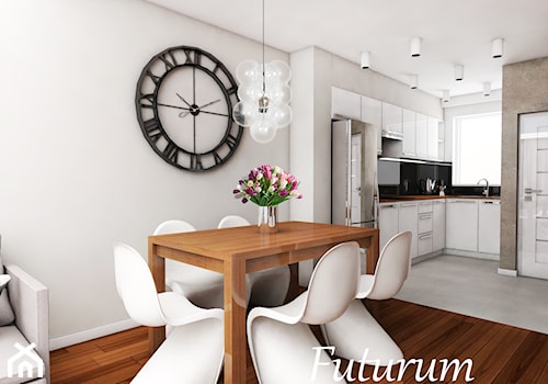 Dom szeregowy, Warszawa - Średnia biała jadalnia w salonie w kuchni, styl nowoczesny - zdjęcie od FUTURUM ARCHITECTURE